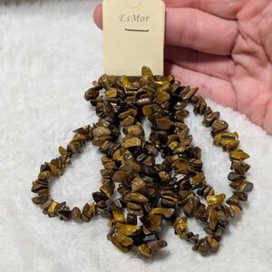 NWT EsMor Tiger's Eye Chip Beaded Stretch Bracelet Set